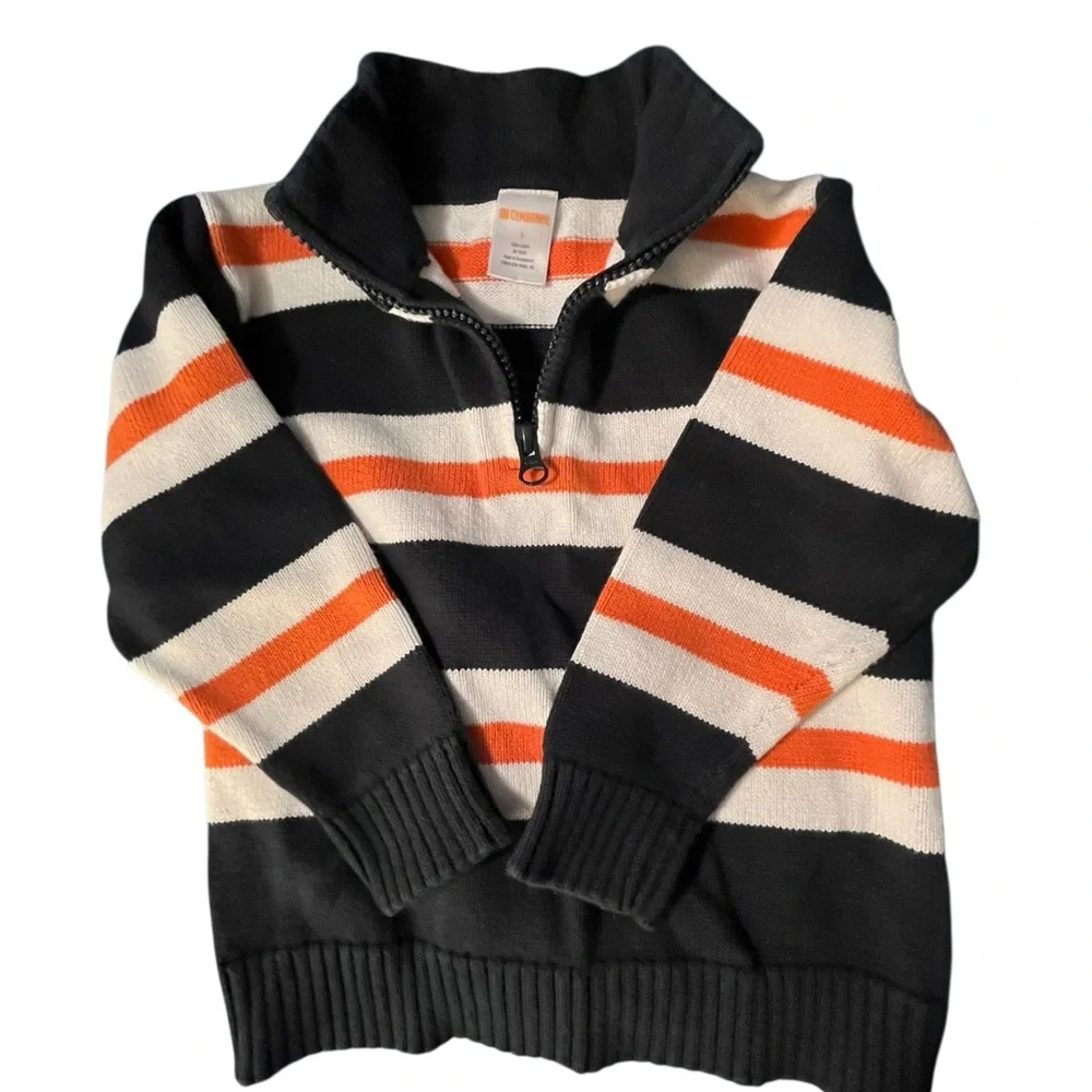 Gymboree  1/4 Zip Knit Sweater - Navy Blue, White and Orange size 3 Boys EUC